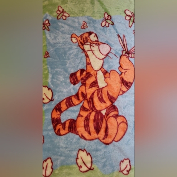 Vintage Disney Winnie The Pooh Tiger with Dragonfly Fleece Velour Baby Blanket - Picture 2 of 2